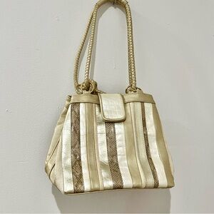 Cream and Gold Stripped Women's Handbag